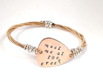 Meet me at the creek upcycled guitar string bangle, Billy Strings inspired jewelry