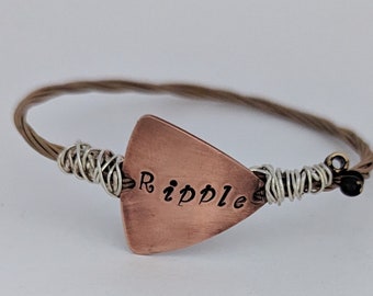 Ripple recycled guitar string bangle