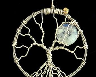 Full moon moonstone guitar string tree of life necklace