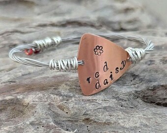 Red Daisy recycled guitar string bangle Billy Strings inspired