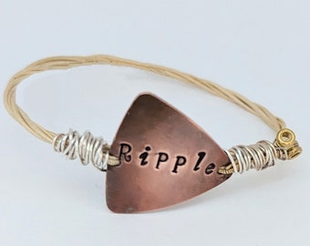 Ripple recycled guitar string bangle