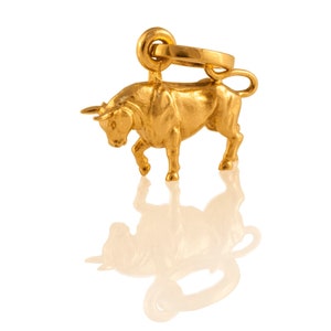 14k yellow gold miniature Taurus Zodiac Pendant 3D sculpture