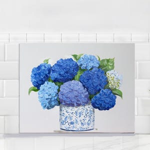 Blue Hydrangea Oil Painting: Floral Canvas Wall Art (11x14)