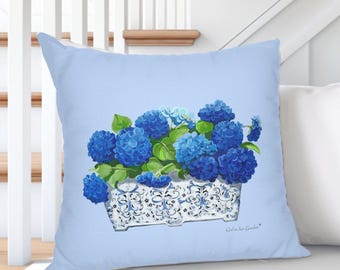 Light Blue Hydrangea Pillow Cover: Floral Accent Pillow, Spring Decor