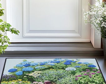 Dörrmatta för entré, golvmatta, utomhusmatta, välkomstmatta, blommig dörrmatta, kraftig blommig dörrmatta, färgglad blommig köksmatta