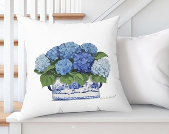 Hydrangea Floral Throw Pillow, Blue Throw Pillows, Accent Pillow, Navy Floiral Throw PIllow, Designer Pillow, Double-Sided Print, Home Decor