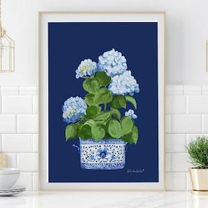 Botanical Print Canvas Print Blue Wall Art Floral Print Fine Art Print Ginger Jar Blue Hydrangea Print Floral Wall Decor Print Trendy Print