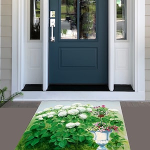 Hydrangea Topiary Welcome Mat: Hand-Painted Floral Doormat