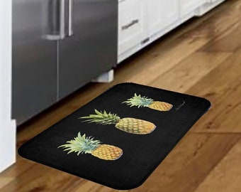 Pineapple Kitchen Mat: Black Memory Foam Floor Rug