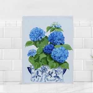 Blue Hydrangea Oil Painting: Original Floral Canvas Art, 9x12