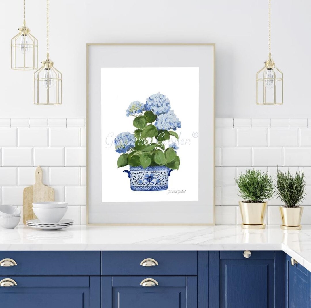 Chinoiserie Hydrangea Print, Blue Floral Botanical Wall Art - Etsy