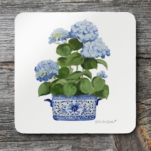 Hydrangea Coaster Set: Chinoiserie Floral Coasters, New Home Gift