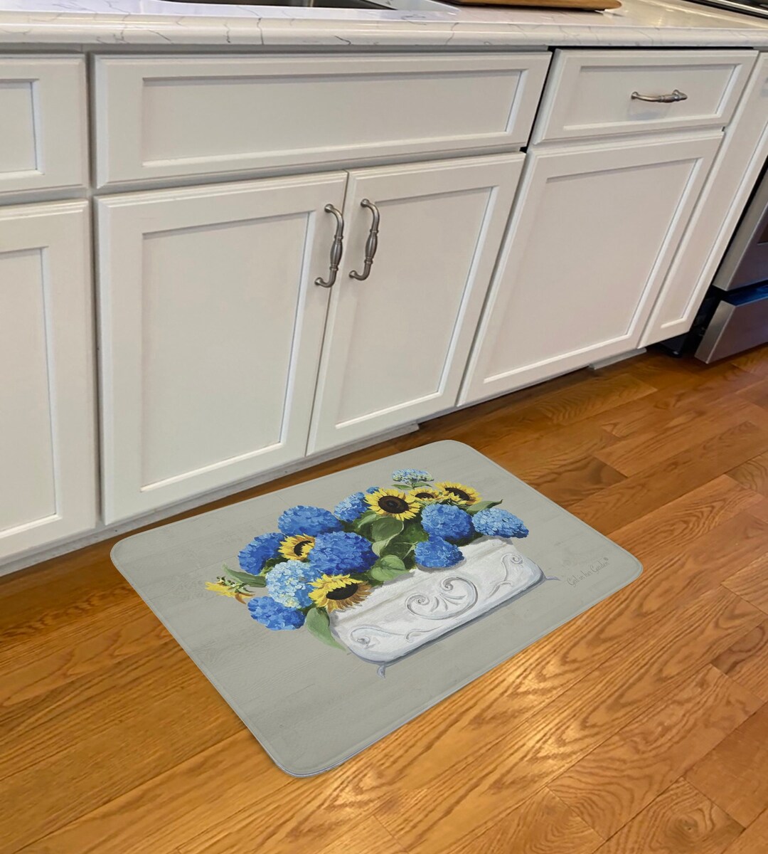 Floor Mat Beige Floor Mat Sunflowers & Hydrangeas Anti Etsy