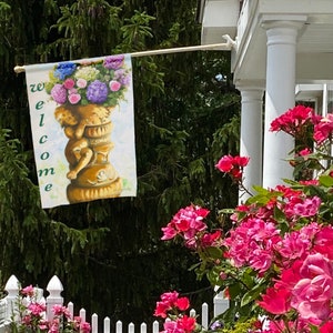 Floral Welcome Garden Flag: Roses & Hydrangeas, Double Sided (28x40)