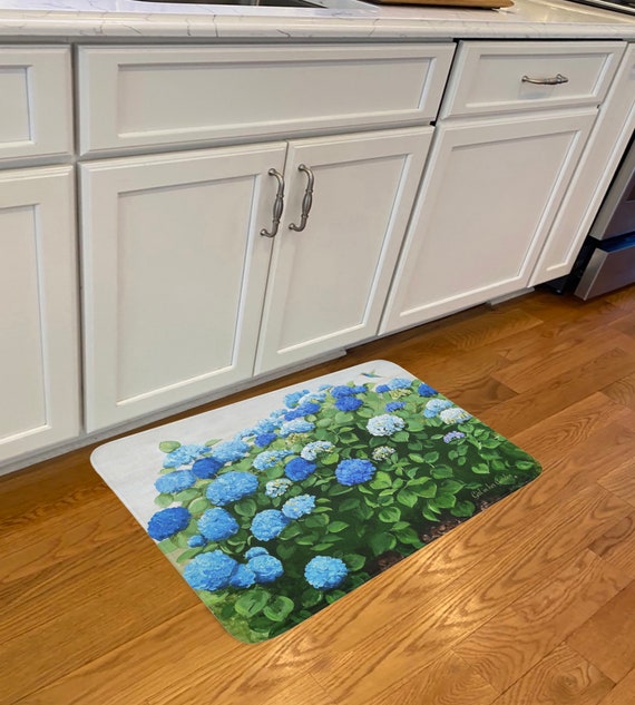 Floor Mat, Blue Floor Mat Sunflowers & Hydrangeas Anti Fatigue Mat Memory  Foam Cushion Mat Kitchen Mat for Floor Blue Kitchen Rug Floral Mat 