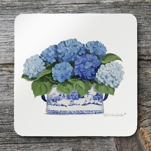 Hydrangea Coasters Set: Floral Chinoiserie Drink Coasters