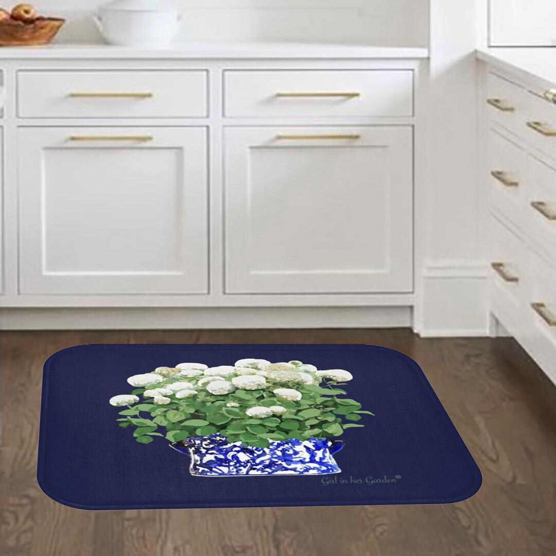 Tufted Rug Blue Hydrangea Blue Rug, Navy Floral Kitchen Rug, Hydrangea Memory Foam Kitchen Mat ...