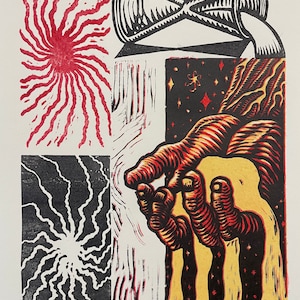 Passing, Original 3-color Linocut, Handmade Print, Original Artwork