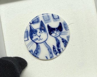 Quirky French handmade ceramic Cat brooch