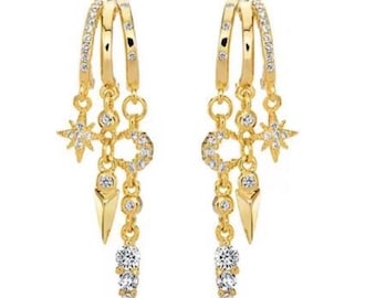 Triple Stacked Gold Celestial Illusion Earrings