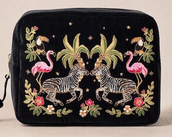 BNWT Elizabeth Scarlett velvet embroidered wash bag/ toiletry bag