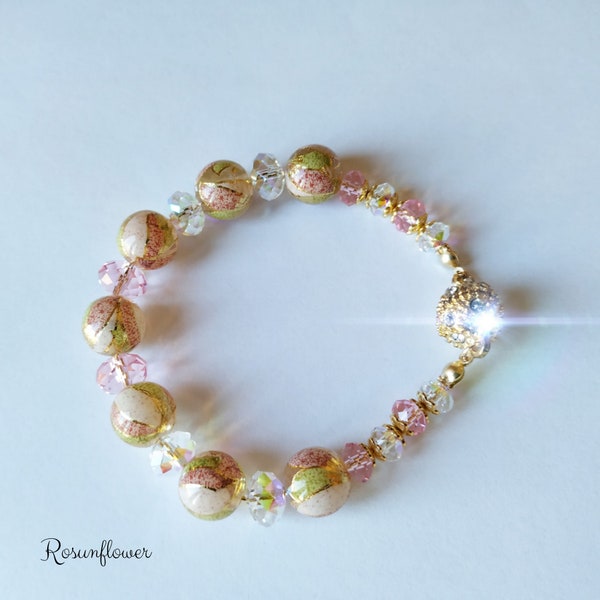 Pink Bracelet, sparkly bracelet,  tensha pearls and swarovski crystals, bright bracelet, Japanese bracelet, gift for her