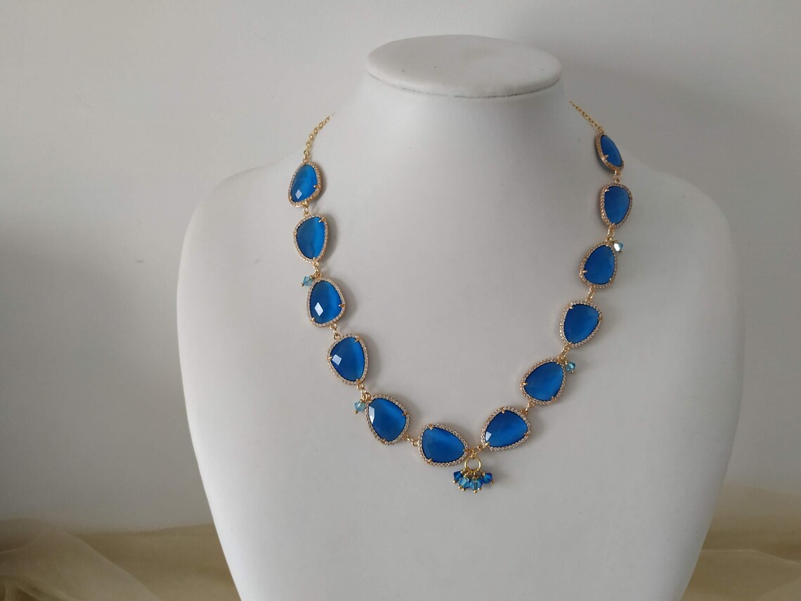 Blue crystal necklace with pendant woman jewelry gift for Etsy