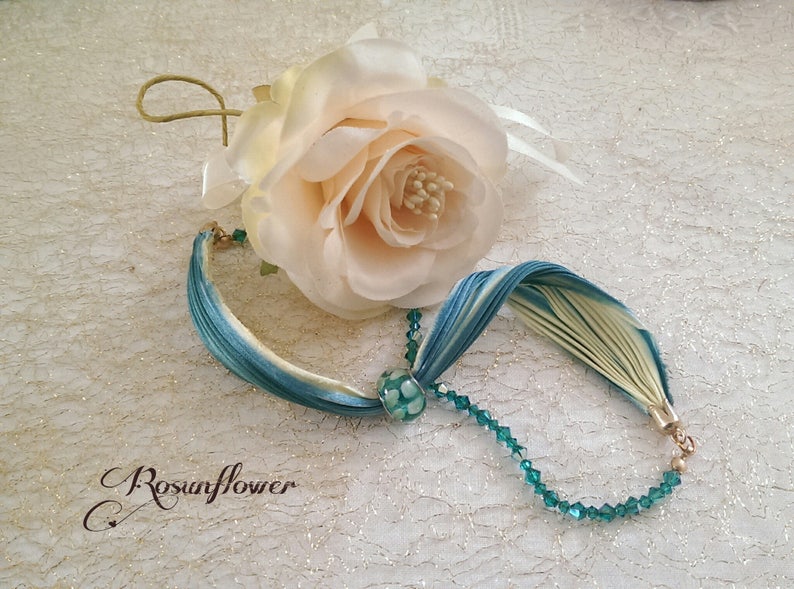 easter gift Yellow and blue bracelet shibori ribbon bracelet by rosunflower gift for her ceremony bracelet