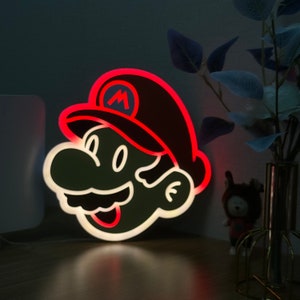 Enseigne lumineuse Mario néon, décoration de salle de jeux, éclairage LED par la tranche, cadeaux pour garçons, fan art, enseigne Mario, lampe Super Mario, lampe Nintendo, enseigne LED