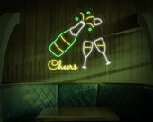 Champagne Bottle Glasses Cheers,beer neon signs,pub signs,neon bar sign,cocktail neon,custom neon bar signs,tin beer signs,vintage neon