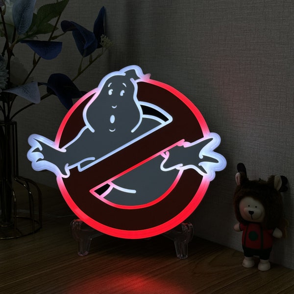 Letrero tipo neón de Los Cazafantasmas, letrero de película, letrero espeluznante, arte de pared fantasma, letrero iluminado con borde, letrero LED fantasma, regalos para niños, decoración de sala de juegos