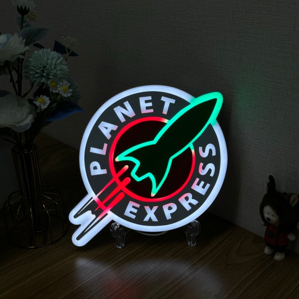 Planet Express Neon-Like Sign,Game Room Decor, Edge Lit LED Sign,Game Wall Art, Night light For Kids, Futurama fan art,Space Ship LED Sign