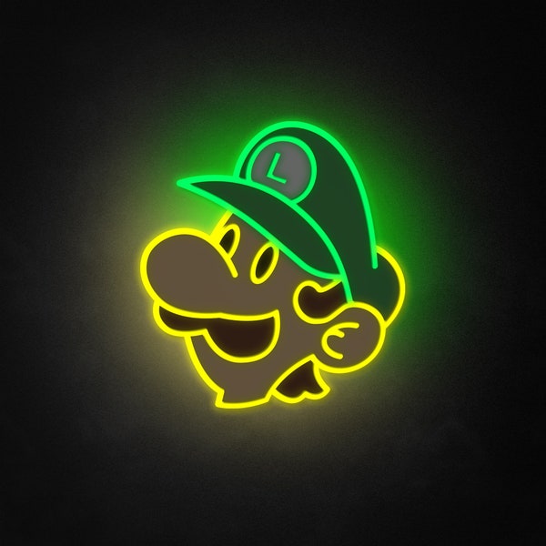 Enseigne lumineuse Luigi, éclairage par la tranche, art de jeu vidéo, lumière de jeu, oeuvre d'art de jeu, enseigne LED, Luigi Sign, enseigne LED, Super Mario Light, décoration murale, fan art