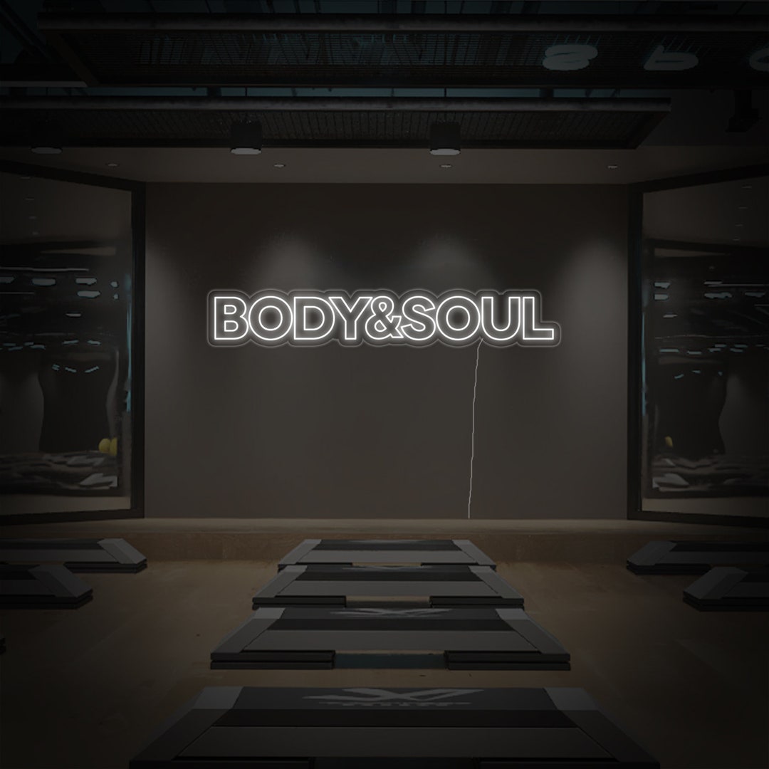 Body and Soul Neon Sign, Gym Fitness Workout Decor, Barbell Neon Sign