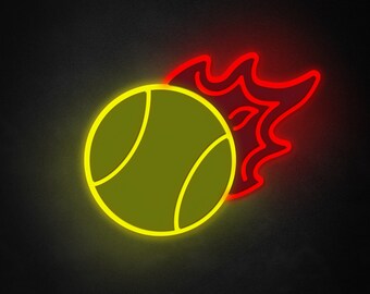 Flaming Tennis Ball Neon-Like Sign,Tennis Room Accent,Classic Sports Decor, Sport Lover Gift,Game Room Decor,Gifts for Kids, Tennis Fan Gift