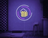 Beer Mug with Circles Neon Sign,beer neon signs,pub signs,neon bar signs,cocktail neon,custom neon bar signs,tin beer signs,vintage neon