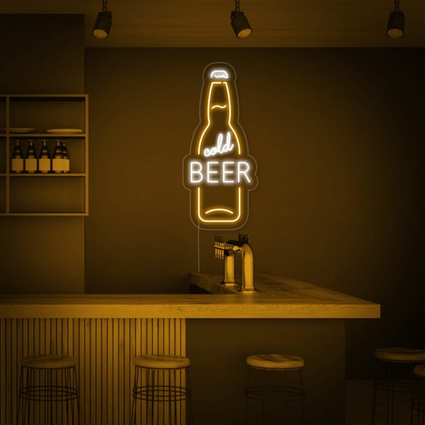 Cold Beer Bottle Bar Neon Sign,beer neon signs,pub signs,neon bar signs,cocktail neon,custom neon bar signs,tin beer signs,vintage neon bar