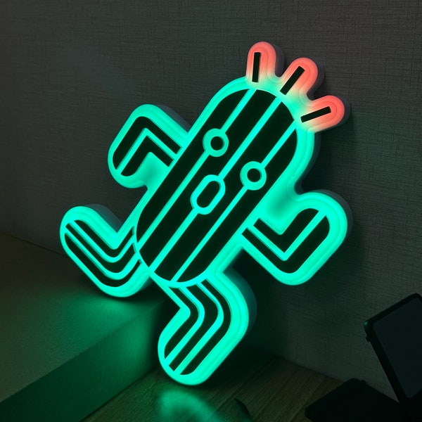 Cactar Fantasy Neon-Like Sign, Gaming Room, Cactuar Icon, Classic Video Game Wall Art, Gamer Gift, Game Light,Gifts for Boys,Cactar LED Sign