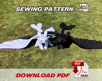 Giant Toothless + Light fury plush - PDF sewing pattern combination pack - Digital download!