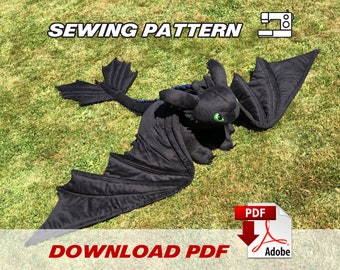 Giant Toothless plush - PDF sewing pattern and instuctions - Digital download!