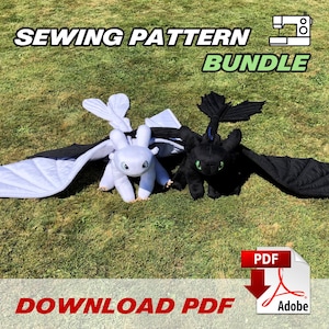 Giant Toothless + Light fury plush - PDF sewing pattern combination pack - Digital download!