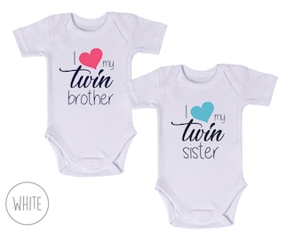 Cadeaus voor tweelingjongen en meisje, ik hou van mijn tweelingset van 2 bijpassende body's, tweeling babyshower, jongen meisje tweeling, tweeling babycadeaus