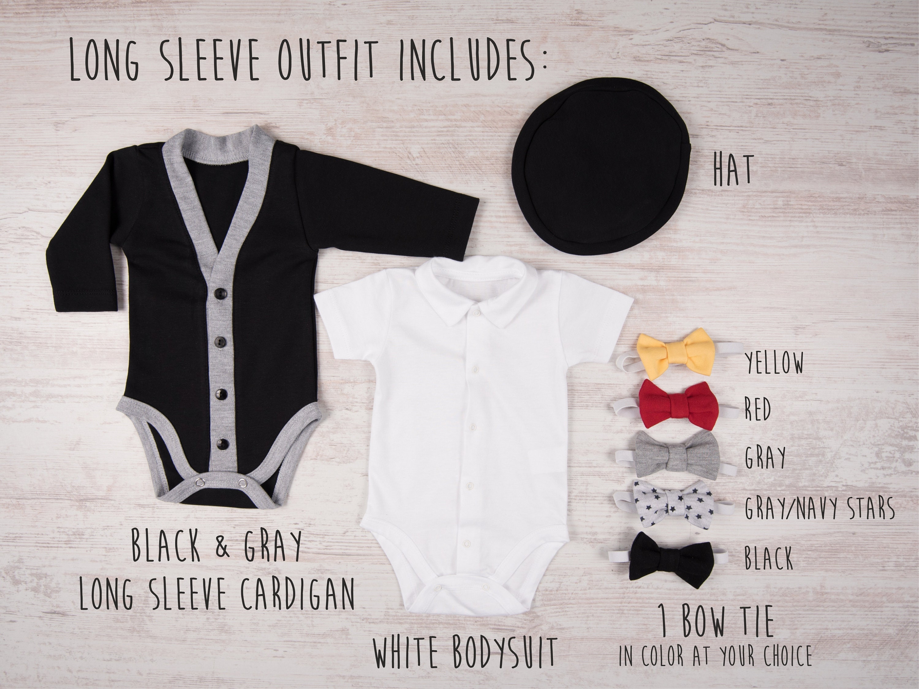 Black Bow Tie Cardigan Set Baby Boy Cardigan Bodysuit Hat & Etsy