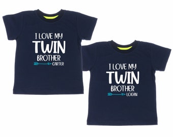 Personalized I Love My Twin Brother Set of 2 Matching Toddler Boy Twin Gifts