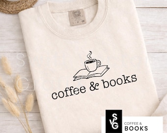 Koffie en boeken SVG | Minimalistische boekenliefhebber gesneden bestand | Gezellig leesshirtontwerp, png