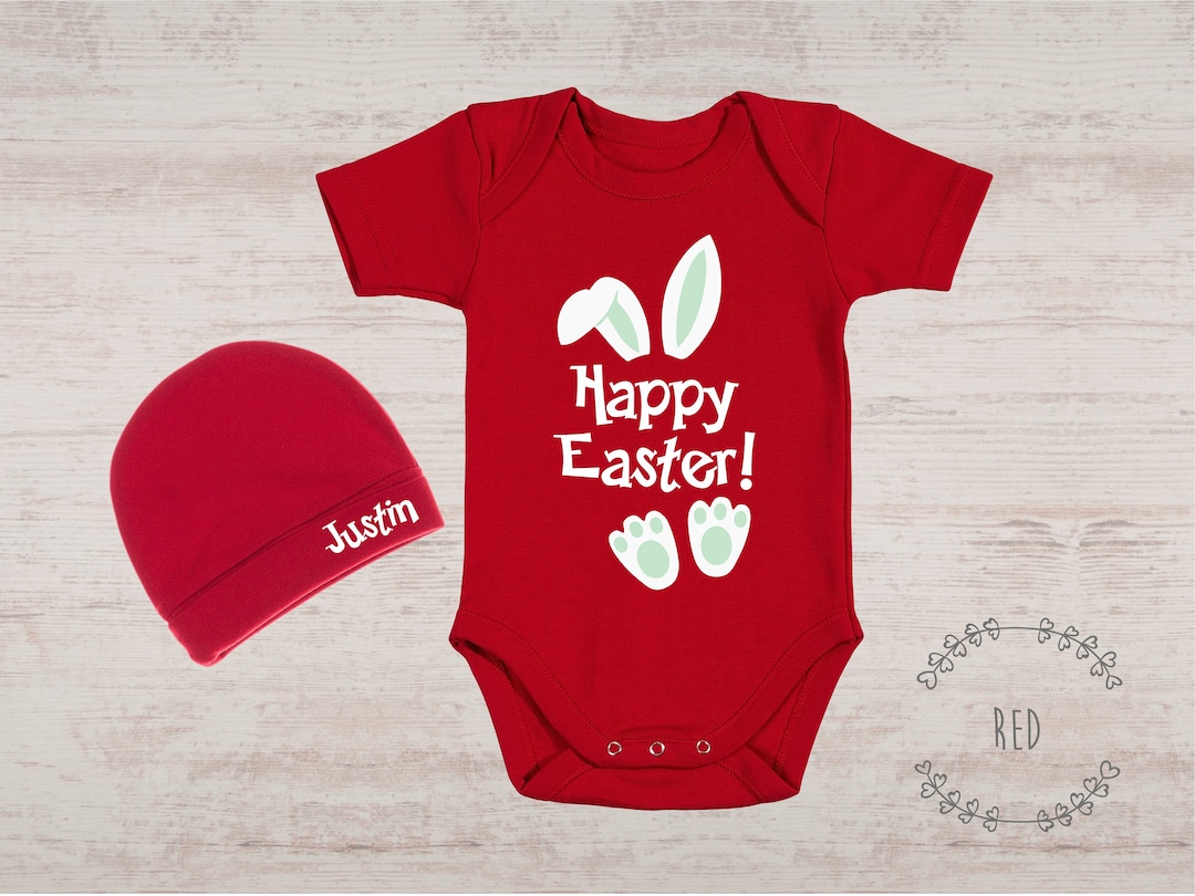 Easter Baby Boy Outfit, HAPPY EASTER Cute Baby Boy Clothes, Baby Bodysuit & Personalized Baby