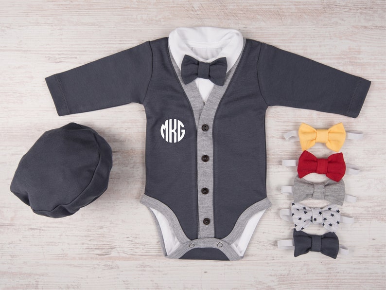 Baby Boy Clothes MONOGRAM Baby Boy Graphite Gray Cardigan Etsy