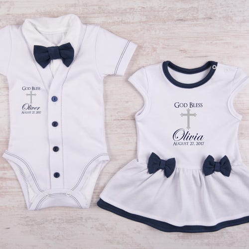 Twin Baptism Outfits Personalized Baby Boy Bow Tie Cardigan Etsy