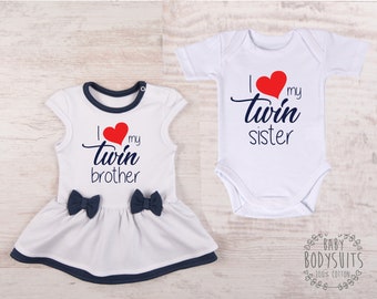 Twin Baby Boy Girl Gifts, Set of 2 Matching Twin Outfits