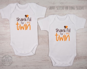 Twin Baby Clothes, Baby Twin THANKSGIVING Outfits, Thankful For My Twin Set of 2 Bodysuits, Baby Twin Girl, Baby Twin Boy, Baby Twins